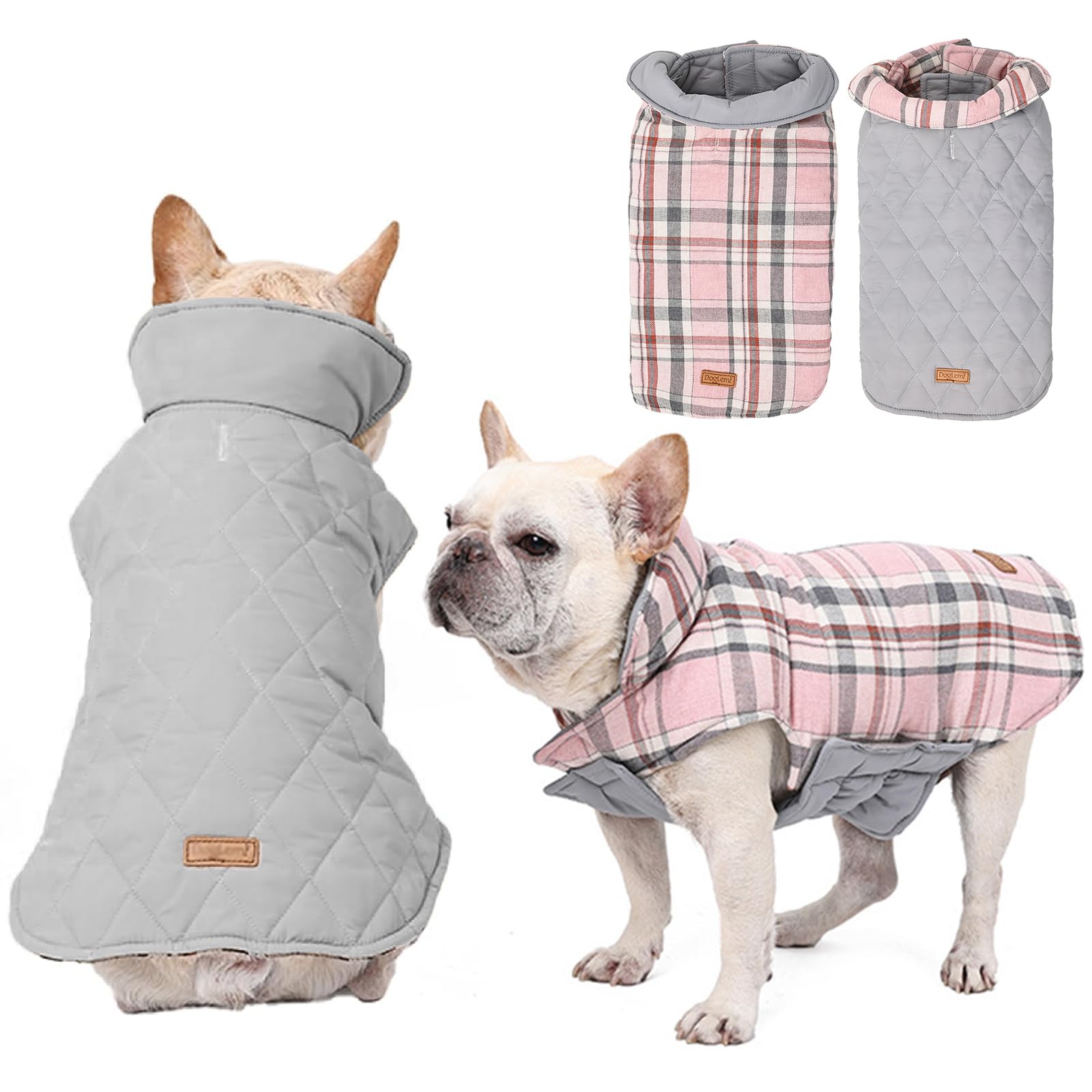 RUYICZB Warm Dog Coat, Reversible Dog Jacket Waterproof Dog Coat British Style Plaid Dog Winter Clothes Pet Cold Weather Vest Coats Cozy Snowsuit for Small Medium Large Dogs,Pink,3XL