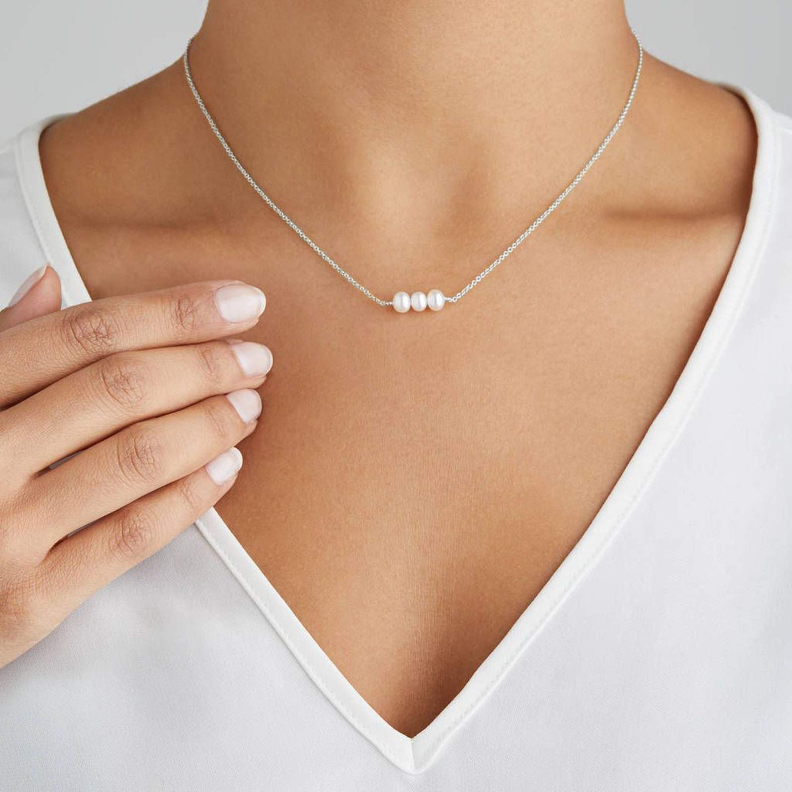 TseenYiCollar con colgante de perlas, cadena con cuentas de perlas pequeñas, gargantilla de perlas para mujeres y niñas