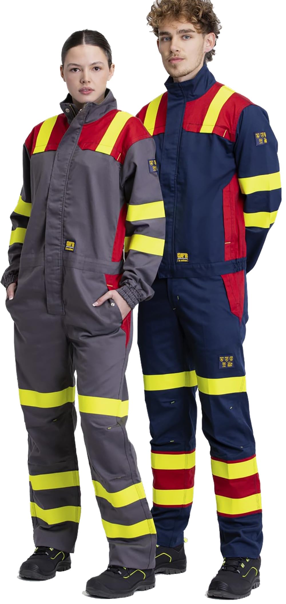 WORKTEAM C5099 Buzo o Mono Ignífugo Combinado, Antiestático con protección para Soldadura y Arco Eléctrico, Visibilidad Realzada, Cintas Fluorescentes Amarillas y Triple Costura. Unisex