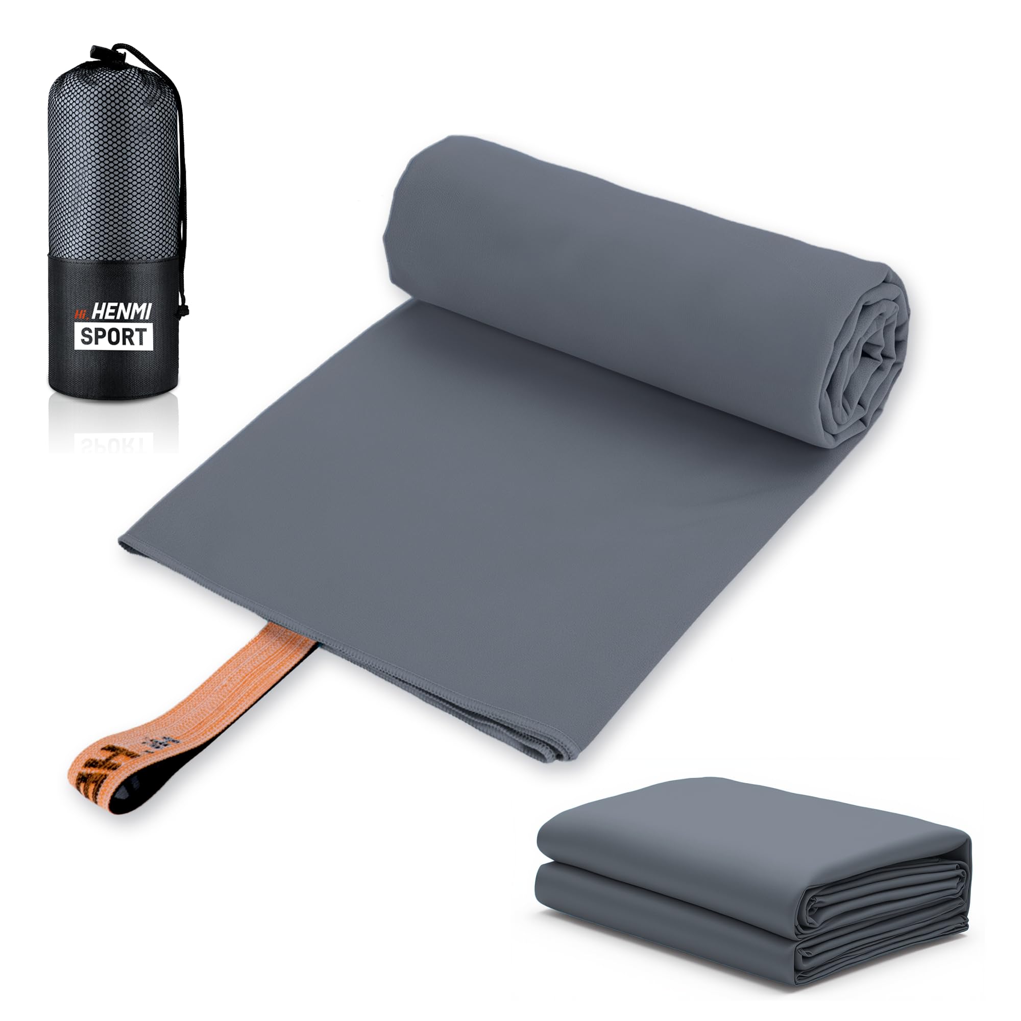 HENMI Mikrofaser Handtuch Grau,Fitness Handtücher 50x100CM, Kompakt & Schnelltrocknendes Gym Handtuch Leicht Sporthandtuch Ideal für Fitness, Gym und Reisen