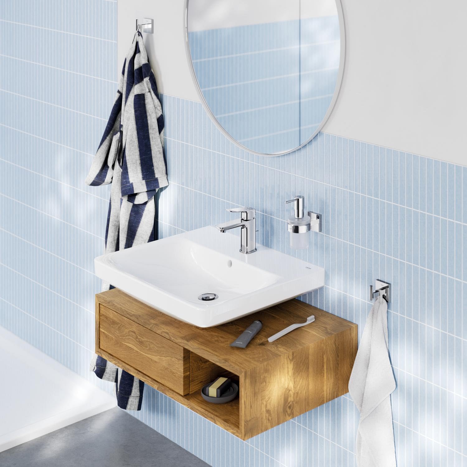 GROHE Start Cube QuickFix - Colgador de baño individual, cromo, para pegar (pegamento QuickGlue A1) o atornillar, ref. 40961000