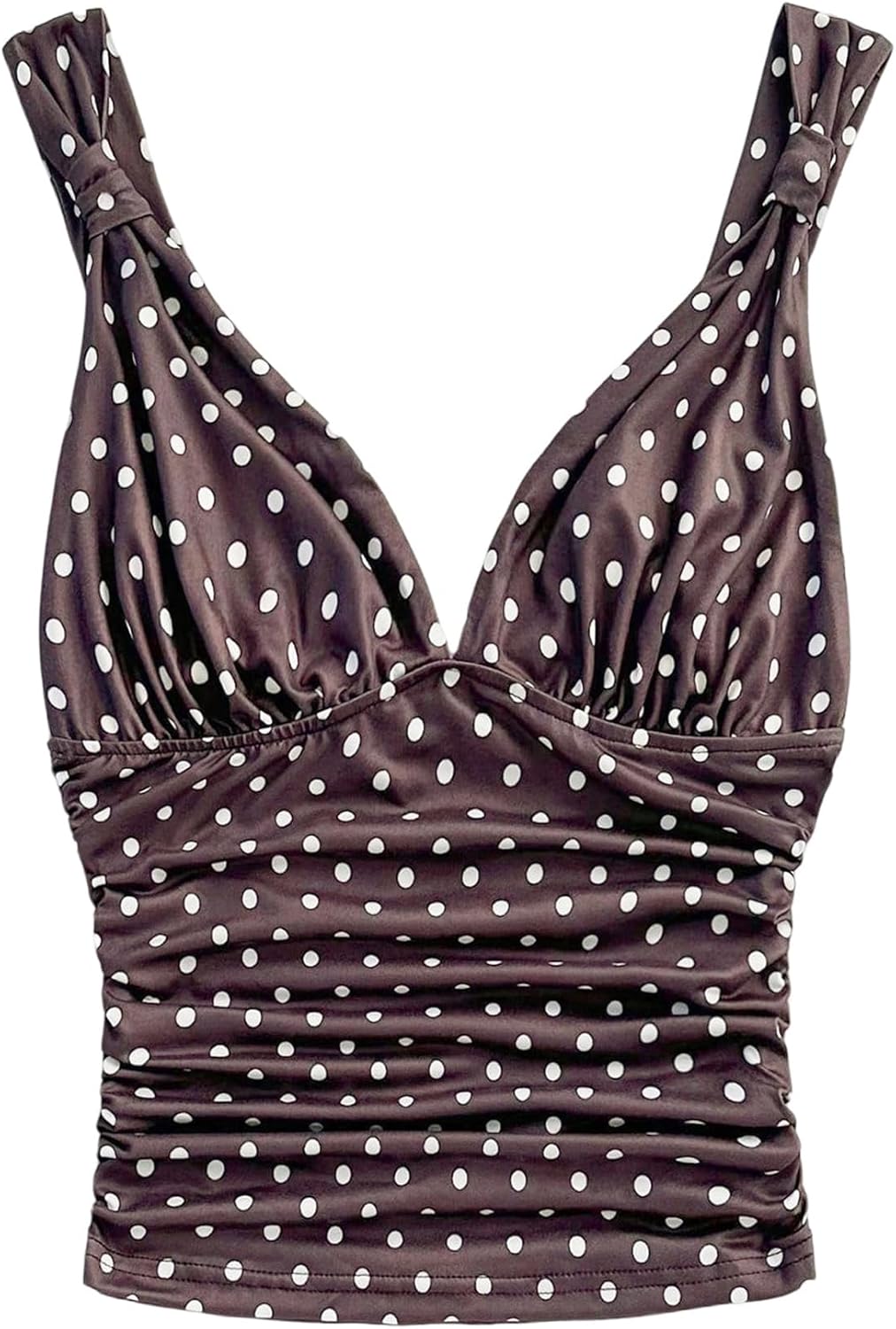 GORGLITTER Women's Polka Dots Tank Top Ruched Deep V Neck Sexy Trendy Going Out Top Cute Summer Outfits