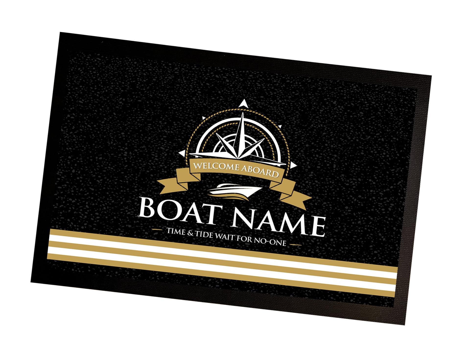 Zerbino personalizzabile con barca a vela, 60 x 40 cm, colore: nero e oro, LC104