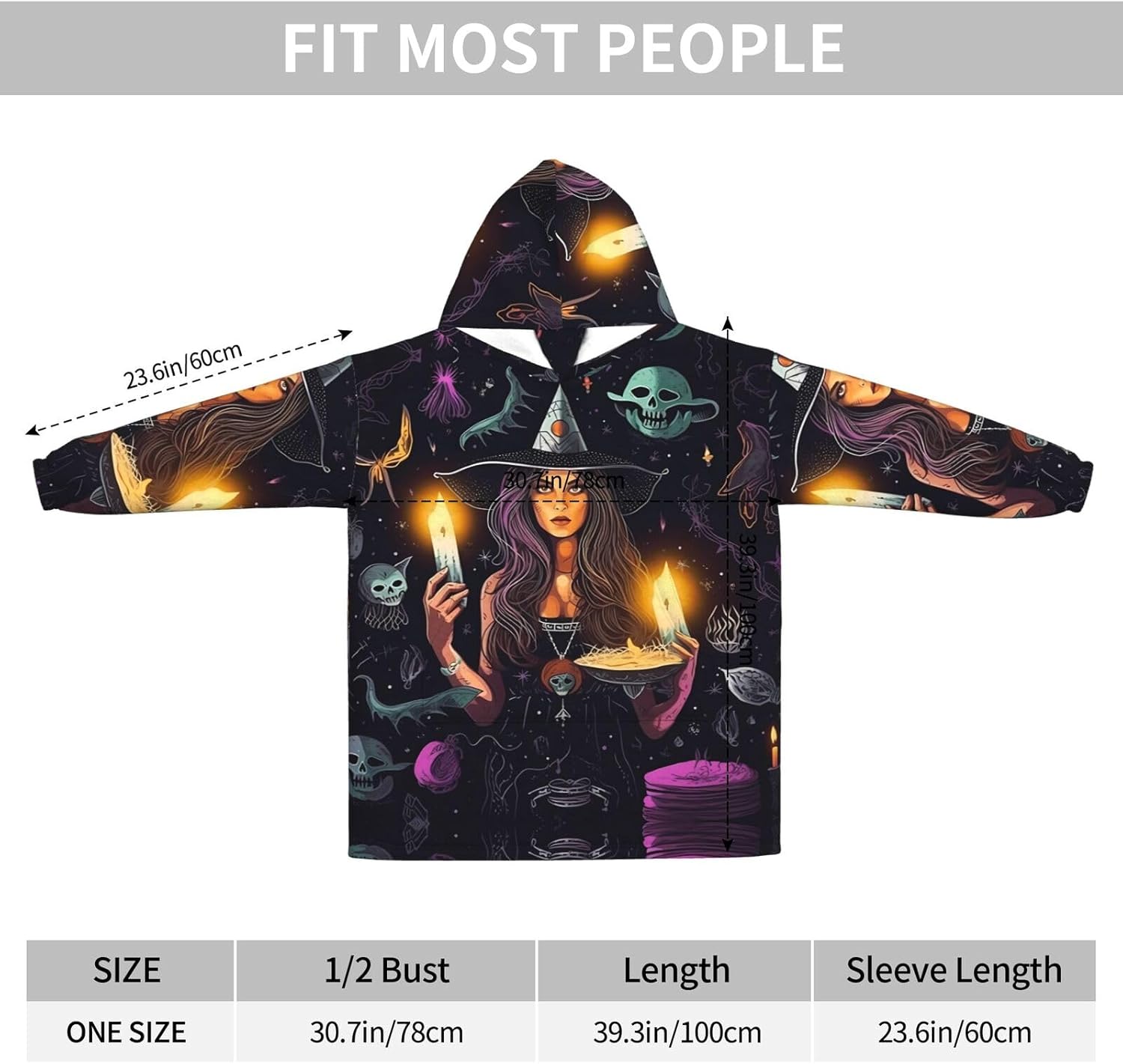 Magic Witch Witchcraft Bohemian Drawing Print Blanket Hoodie Fleece Sweatshirt Blanket With Sleeves And Pockets