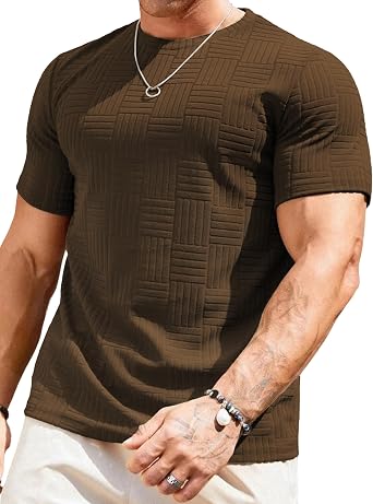 JMIERR Mens T-Shirt Casual Stretch Solid Crewneck Short Sleeve Tees Textured Shirts