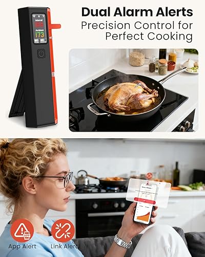Miniatura 5 de Termómetro inteligente inalámbrico Bluetooth para carne con WiFi, alta precisión ± 0.5 °F, base inteligente, 1 sonda con 6 sensores, precisión