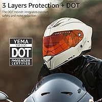 Vista 5 de YEMA Casco de motocicleta de cara completa aprobado por DOT para adultos, casco unisex para ciclomotor y bicicleta de calle con rejillas
