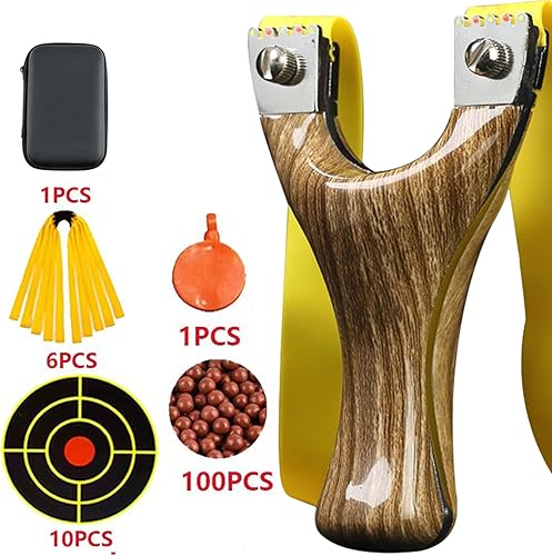 Miniatura 7 de Tirachinas premium para tiro al aire libre: núcleo metálico, mango de grano de madera realista, diseño de triple capa, estable y eficiente, adecuado
