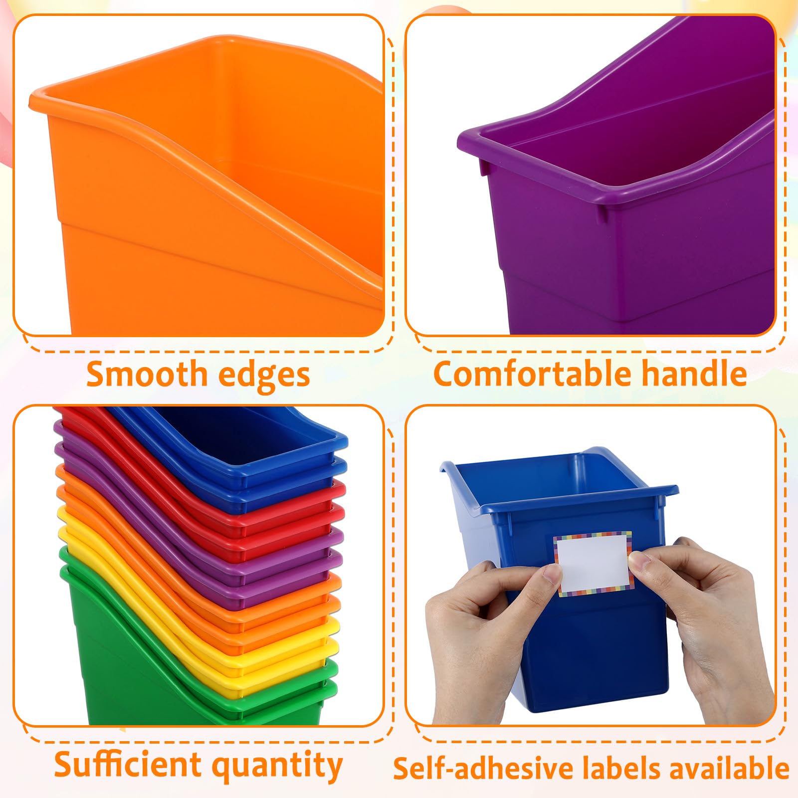 Lot de 12 grandes corbeilles à livres, organiseur de magazines en plastique durable de haute qualité avec étiquettes pour salle de classe, bibliothèque, bureau, organisation de bureau, catégorisation