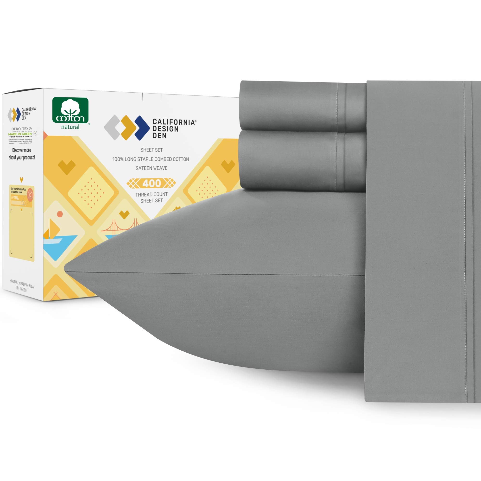 California Design Den 400 Thread Count 100% Pure Cotton Sheet Set, 4 Pieces