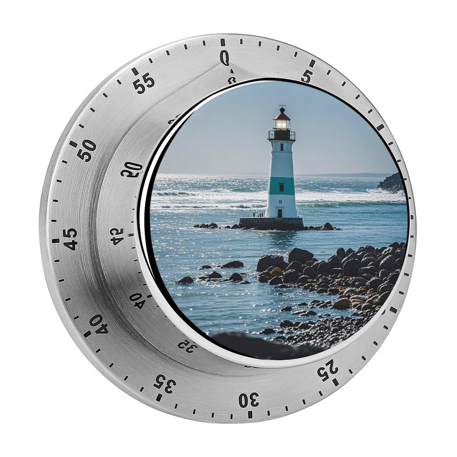 Lighthouse Ocean Timer Fashion Visual Timers Wind Up 60 Minutes Desk Timers Stainless Steel Magnetic Timer Countdown Clock No Batteries Loud Alarm for Kitchen Chef Cooking