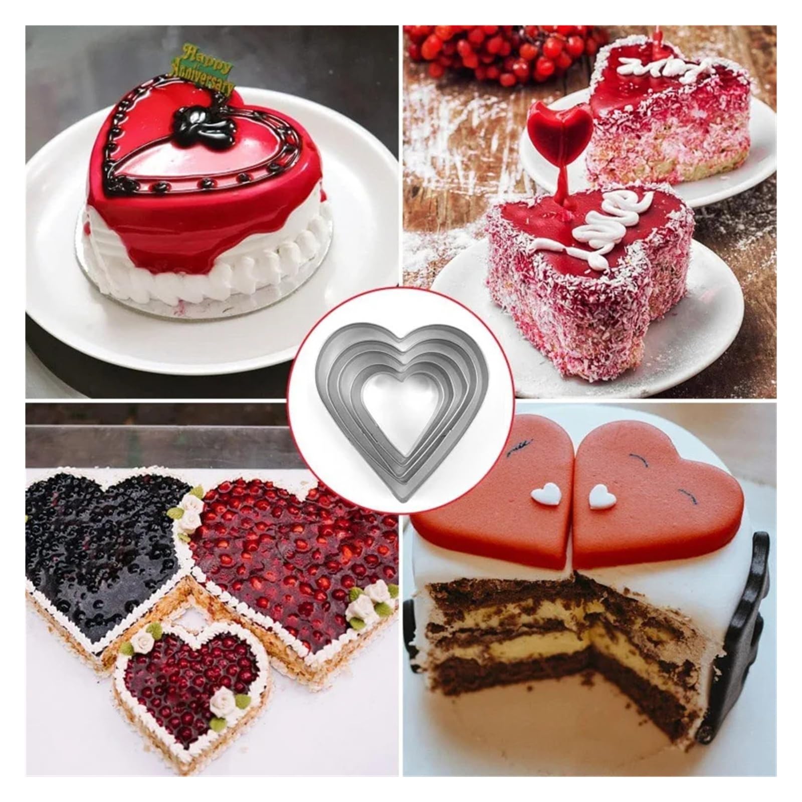 5 pièces bricolage coeur d'amour en acier inoxydable emporte-pièce en acier inoxydable coeur outils de cuisson moules à biscuits for outils de gâteau de la saint-valentin