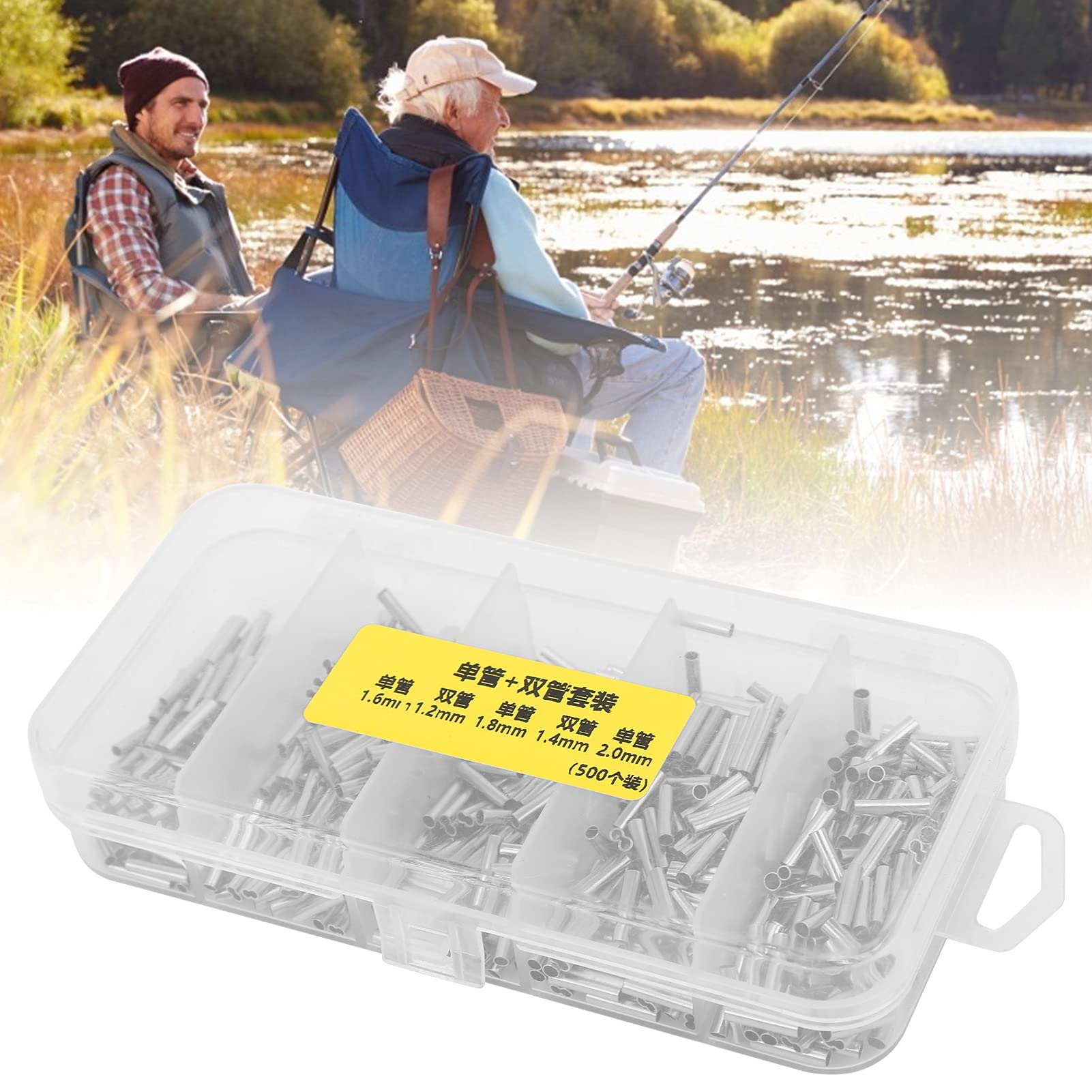 500PCS Manguito prensador de Doble Barril Individual, Mini Kit de Conector de Manguitos prensados ​​de Cobre Conector de Tubo de Cobre para Cable de línea de Pesca, para Accesorios de Equipo de Pesca
