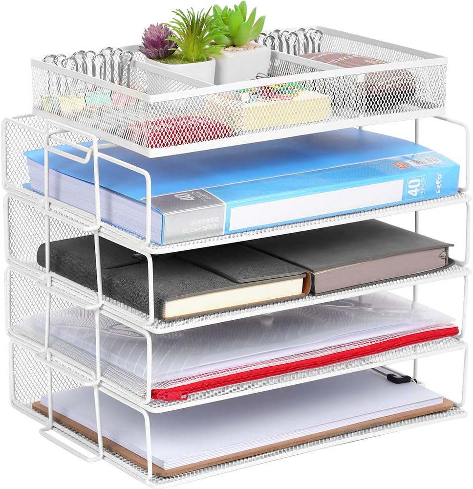 Bandeja apilable de 5 niveles, para escritorio, oficina, tamaño A4, color blanco