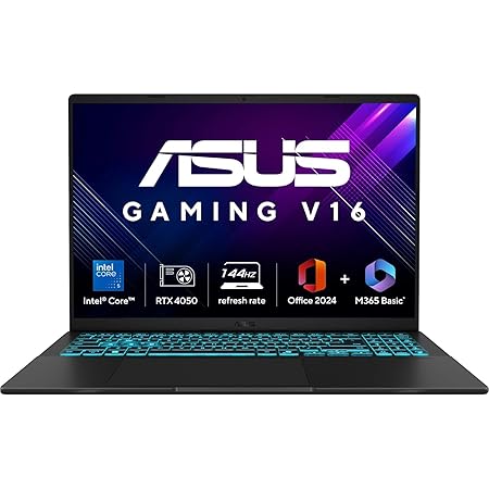 ASUS Gaming V16 (2025) 14th Gen,Intel Core 5 210H Gaming Laptop (RTX 4050-6GB/16GB RAM/512GB SSD/Windows 11 Home/16/144Hz/M365*/Office Home 2024,Matte Black,1.95 Kg),V3607VU-RP550WS