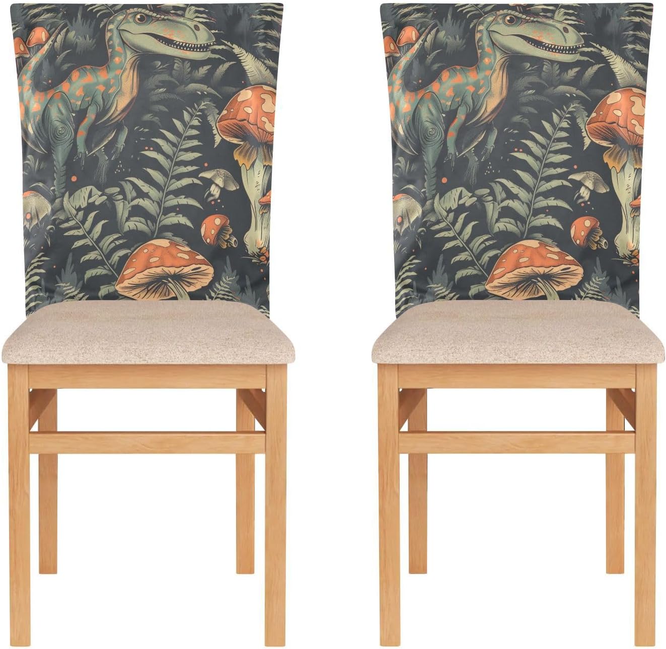 ALAZA Dinosaur and Mushroom Chair Back Cover Set of 6, Washable Reusable Removable Chair Slipcovers Decorative Chair Cover for Home Kitchen Wedding Party