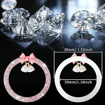 Cute Bow Bling Car Engine Stop Decoration Ring, 1 PC Crystal Rhinestone Car Button Start Button Cover, Shiny Key Ignition and Knob Ring, Bling Car Accessories for Women (Pink)