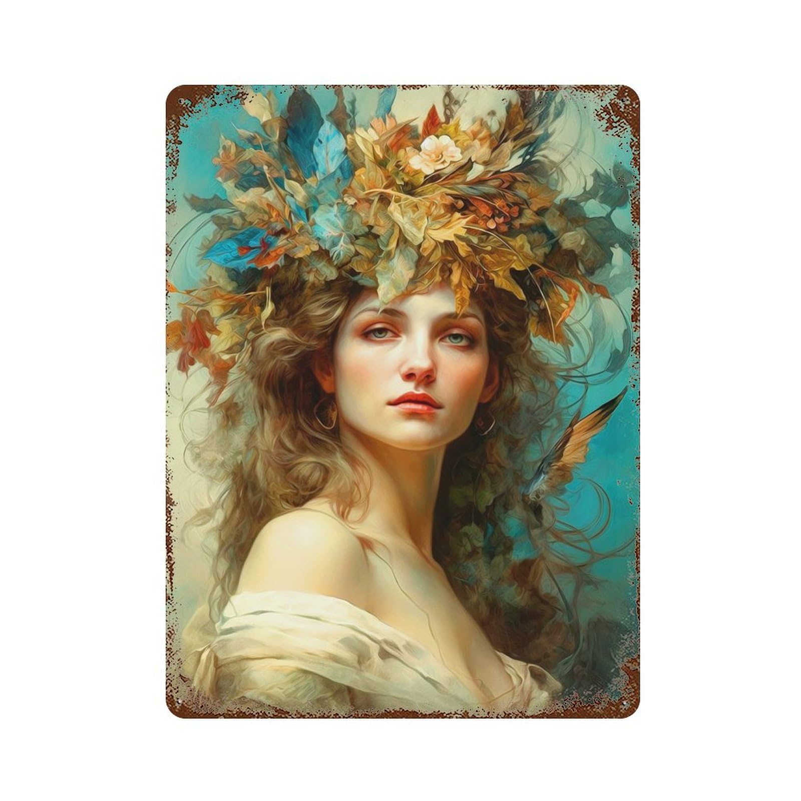 Beautiful Woman Rusty Metal Tin Sign 15.7"x11.8", Industrial Home Decor for Garage, Pub Or Kitchen