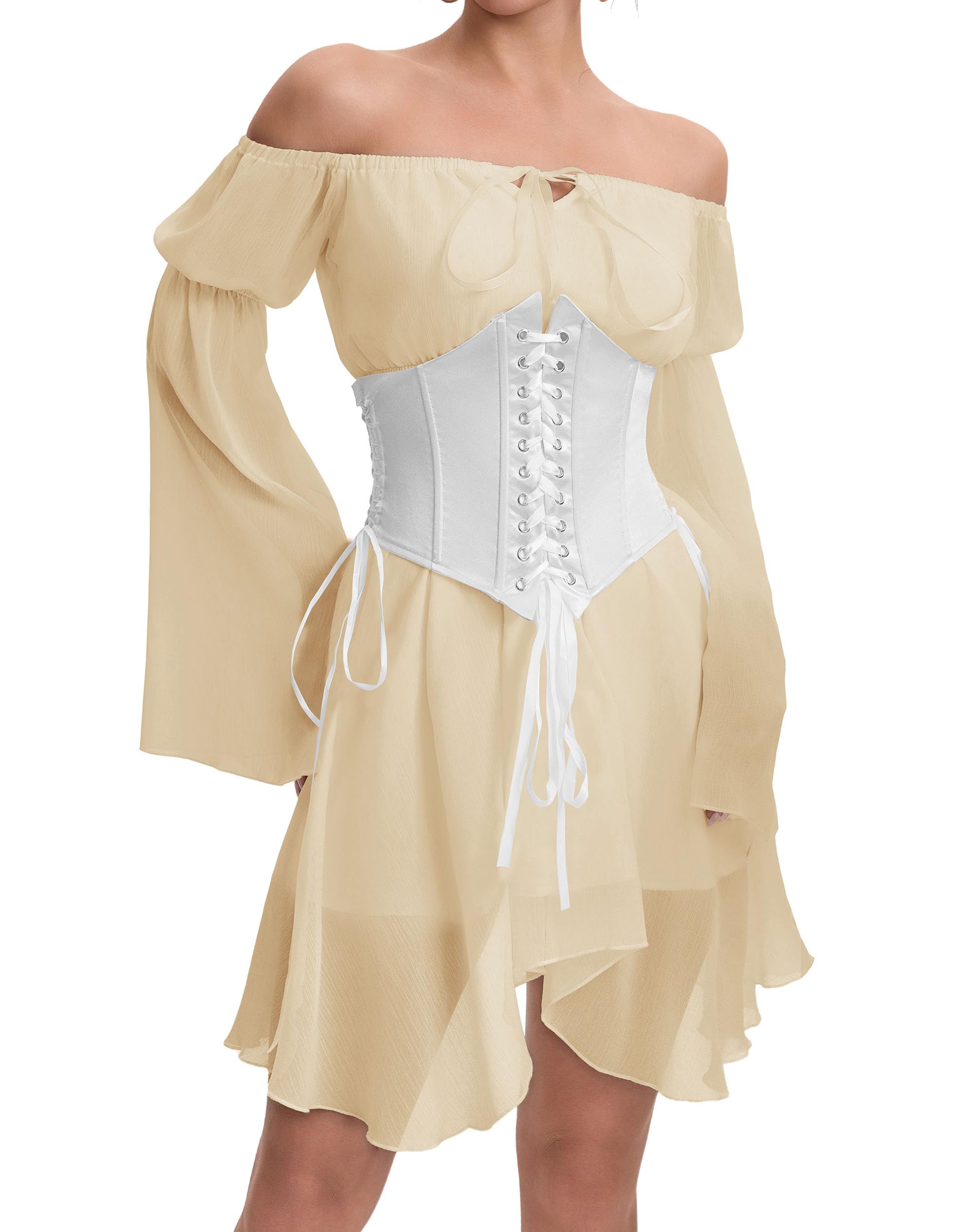 ETATNG Womens Two Piece Corset Dress Off Shoulder Bell Sleeve Summer Party Lace Up Bustier Dress
