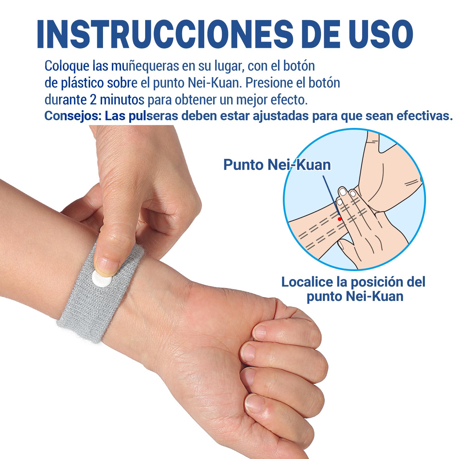 Pulseras Antimareos Hionfurt para Niños y Adultos, Bandas de Acupresión para el mareo por Movimiento en coche, mar y avión, Alivio de las Náuseas Matutinas en Embarazadas - 2 pares Gris, Gris