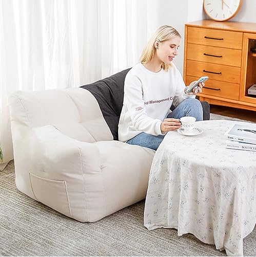 Miniatura 5 de Funda para puf gigante (sin relleno), almacenamiento de animales de peluche para adultos, tela de lino y algodón, puf, puf, sofá, tatami, sala de