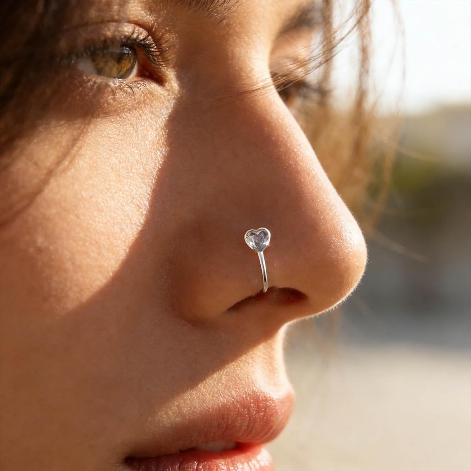 Vintage Crystal Heart Nose Ring Gold Cz Heart Nose Cuff Crystal Septum Nose Rings U Shaped Clip On Nose Stud Cz Hoop Nose Piercing Jewelry for Women - Image 2