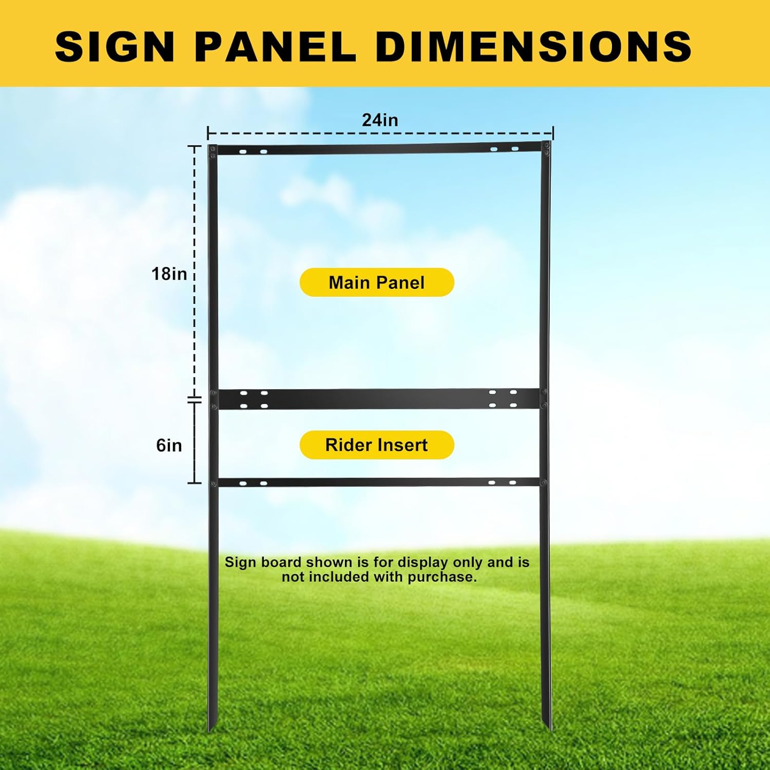 6 Pack Real Estate Yard Signs Metal H Frame with Rider Black Real Estate Sign Holder Steel H Frame Yard Stakes(18 x 24 Inch,1 Main, 1 Rider)