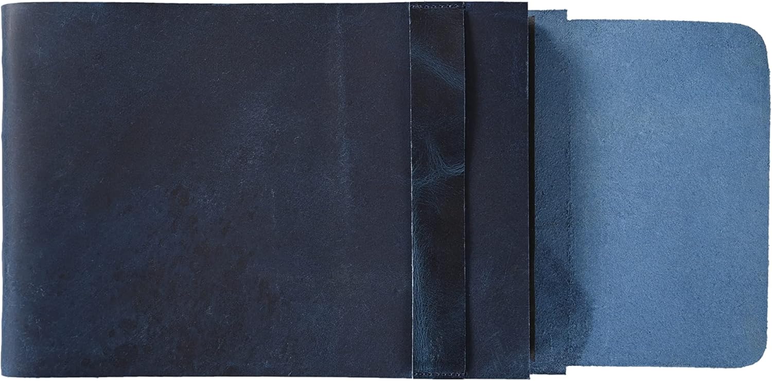 Leather Drawing Journal Daily Travel Diary, Antique Handmade Vintage Bound Rustic Writing Notebook, Genuine Leather Unlined/Blank Cream Paper, Art Sketchbook, 7x10 Inches-Blue