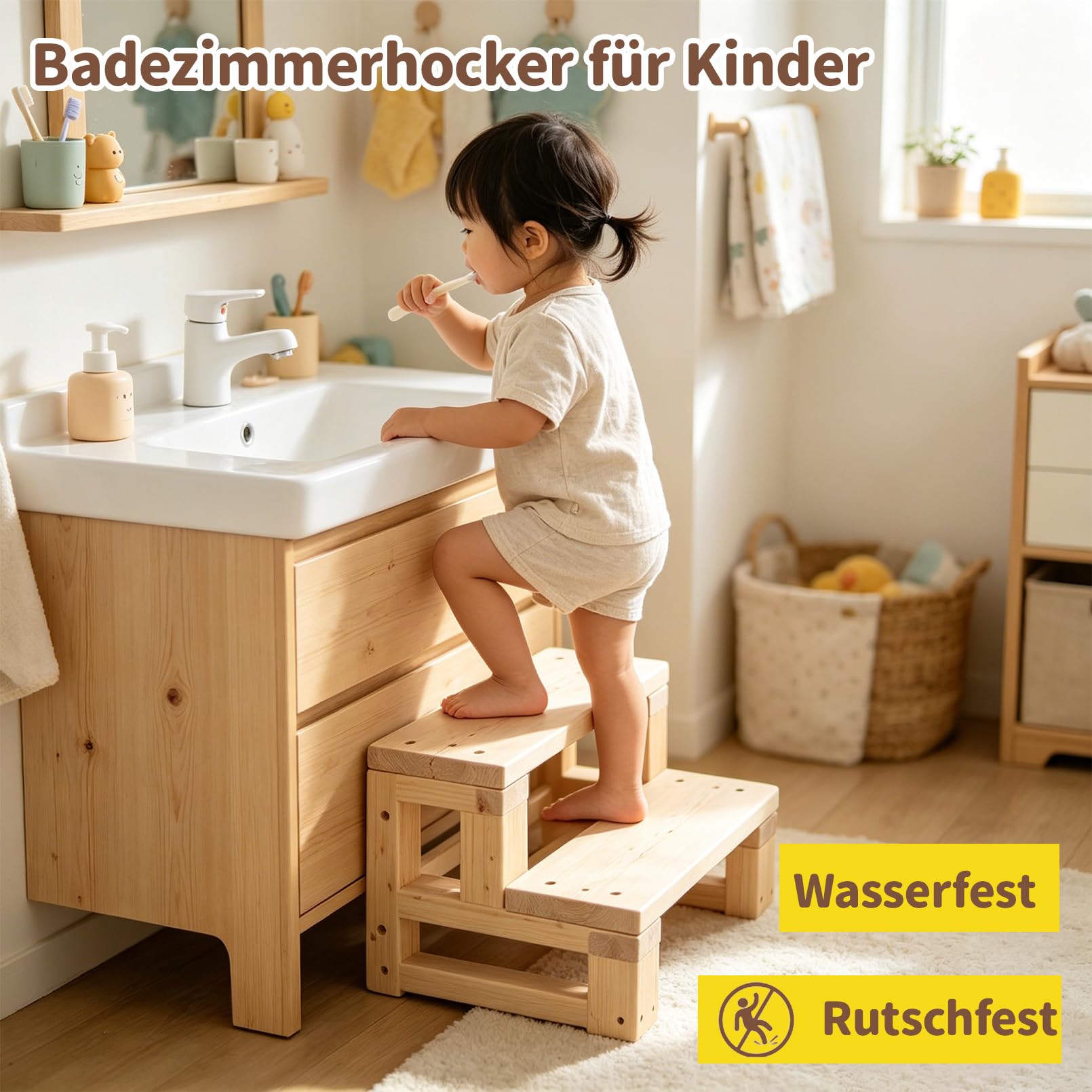 Tritthocker für Kinder mit 2 Stufen, Toilettenhocker Langer Fußhocker, Betttritthocker für Drinnen und Draußen,langlebig, ideal für ältere Menschen, 50×40×40cm