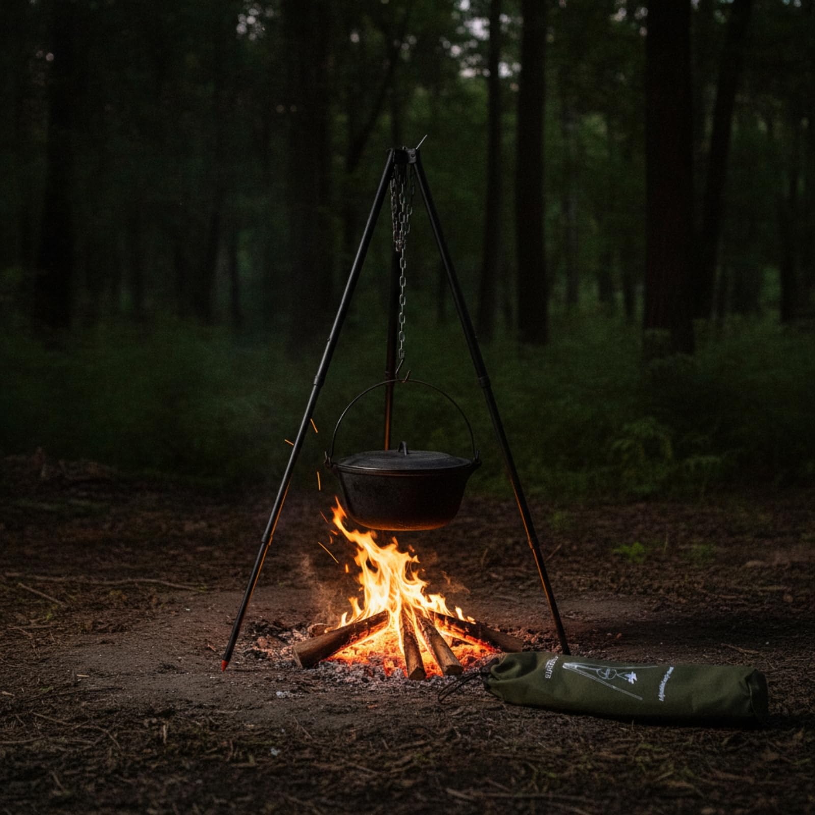 Gralara Trépied Camping avec Chaîne Trépied Télescopique Cuisson Léger Support Marmite Suspendue pour Randonneurs