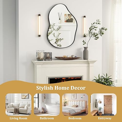 Miniatura 8 de Tangkula Espejo de pared asimétrico, grande de 22 x 30.5 pulgadas, elegante espejo de pared de forma irregular con tablero trasero de alta calidad,