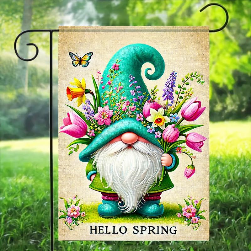 Hello Spring Garden Flag Spring Summer Gnomes Garden Flag 12x18 Double Sided Butterfly Floral Garden Yard Flags for Summer Seasonal Decors for Outdoor Anniversary Wedding Farmhouse Holiday - Image 7