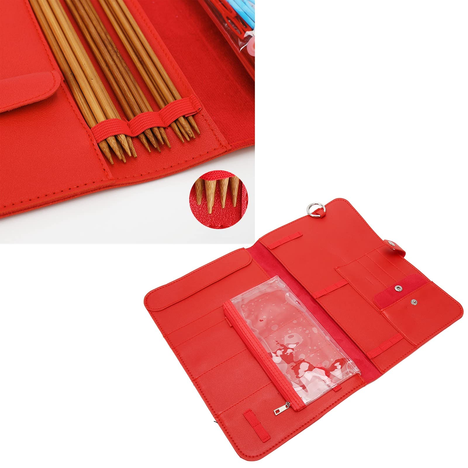 Estuche para ganchos de ganchillo, bolsa de almacenamiento de ganchillo para ahorrar espacio, cierre a presión seguro, color rojo, para tejer, viaje a casa