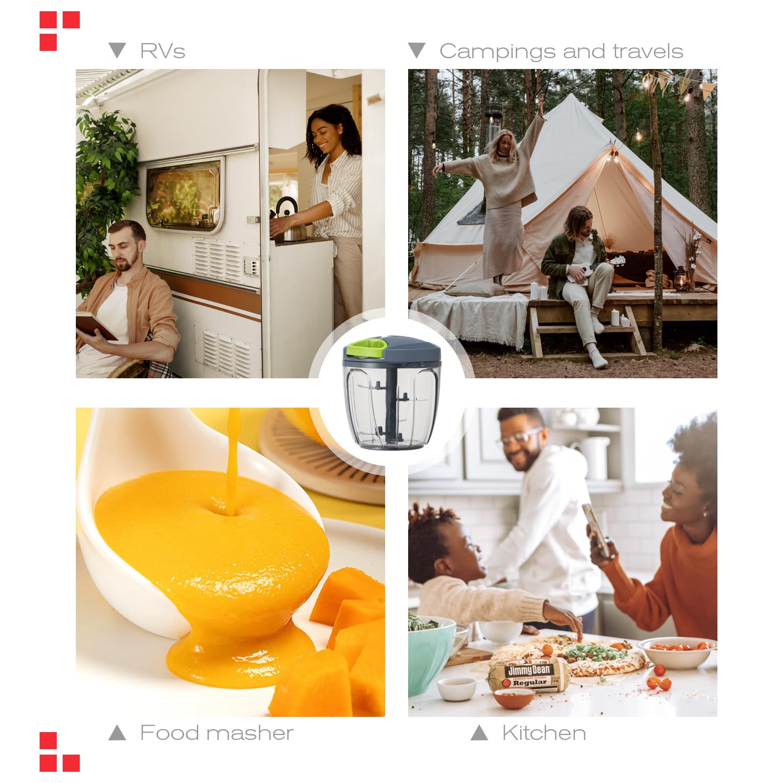 Ourokhome Molinillo de ajo, picador de cebolla, procesador de alimentos manual 2 en 1, cortador de verduras portátil para verduras, jengibre, frutas, nueces, hierbas con una hoja de mezcla, etc., 900