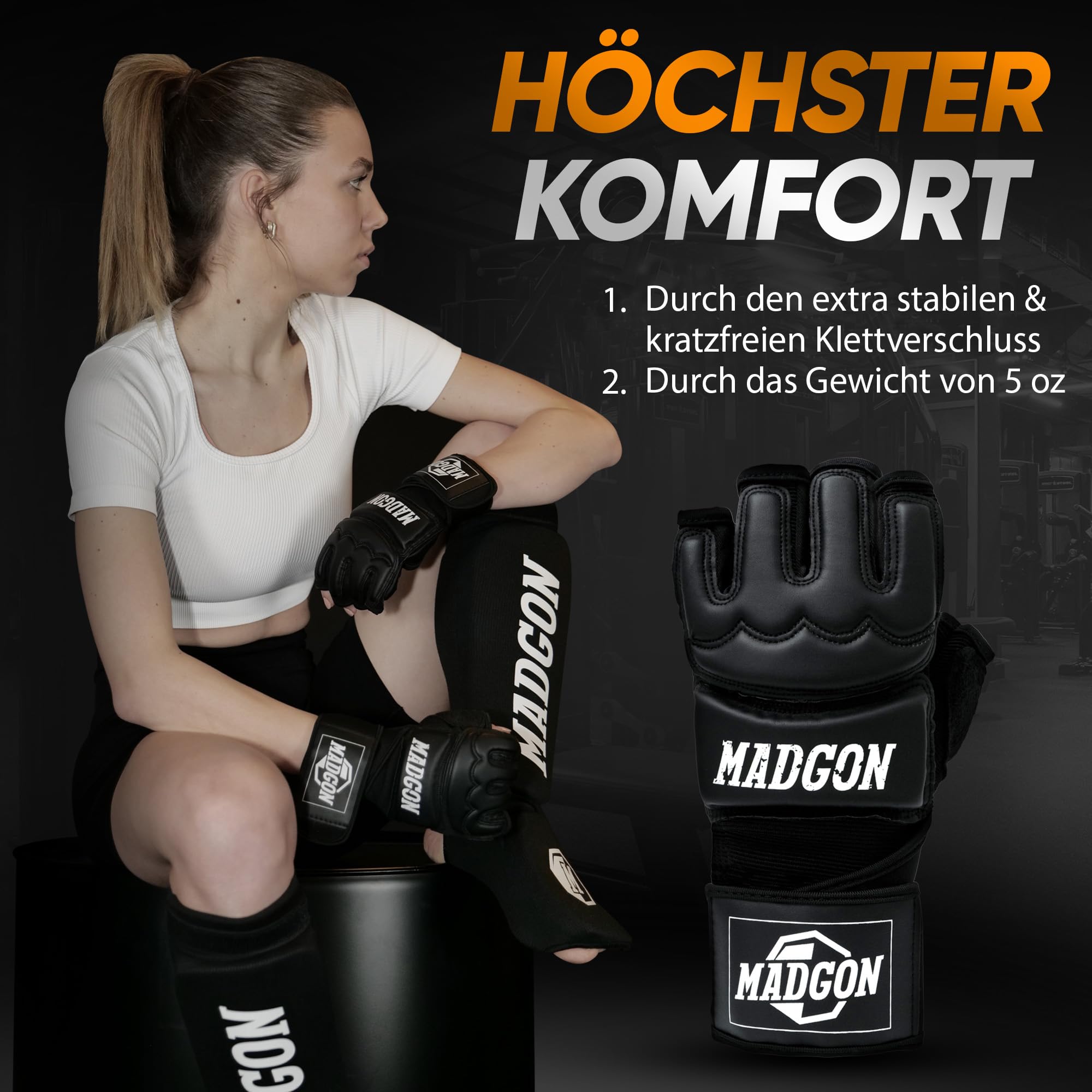 MADGON Guanti MMA Professionali per Boxe, Allenamento con Sacco, Grappling