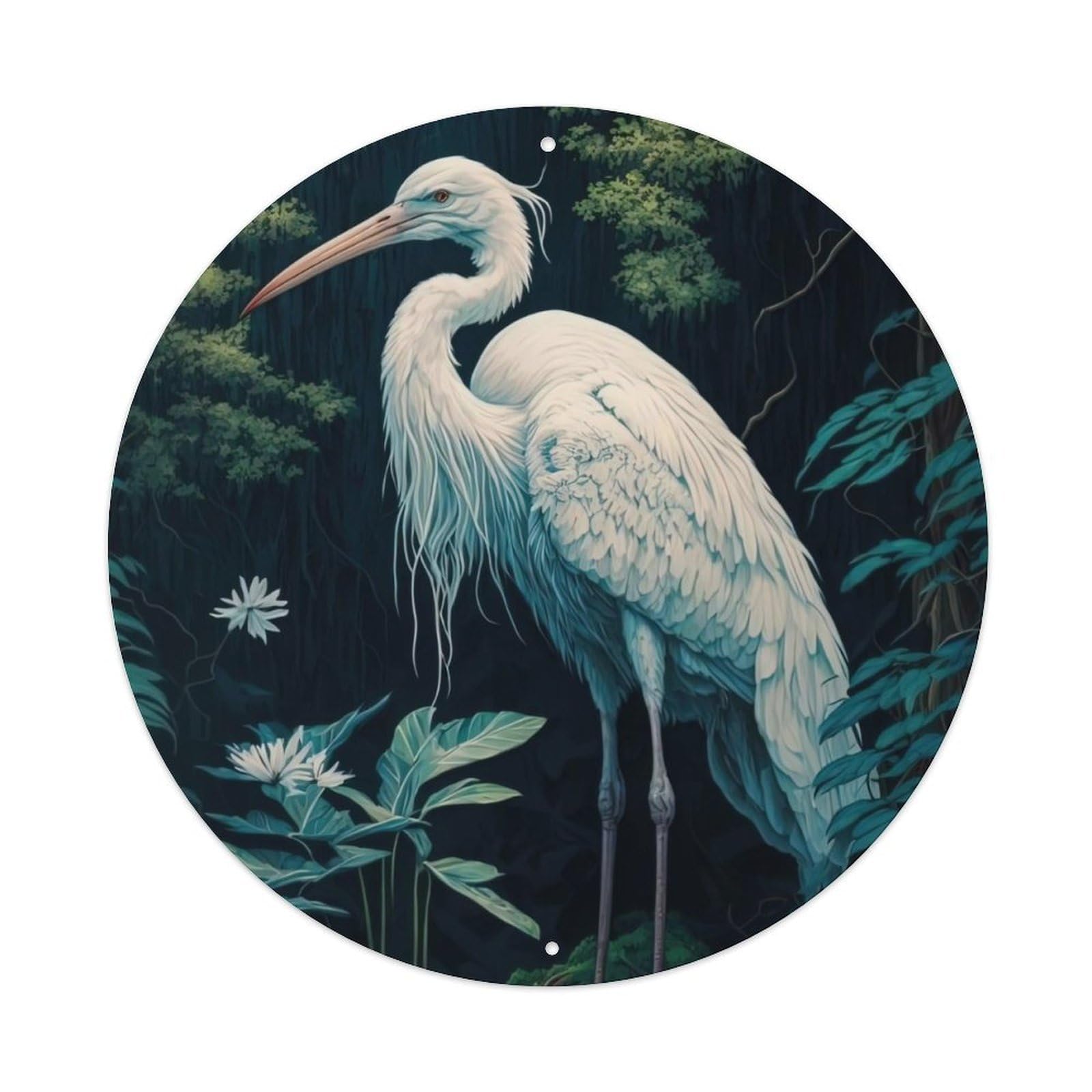 Animal Birds Artwork Egrets in The Forest Vintage Metal Tin Sign Plaque Wall Decor for Cafe, Club Bar, Office, Garden Metal Poster 8x8Inch