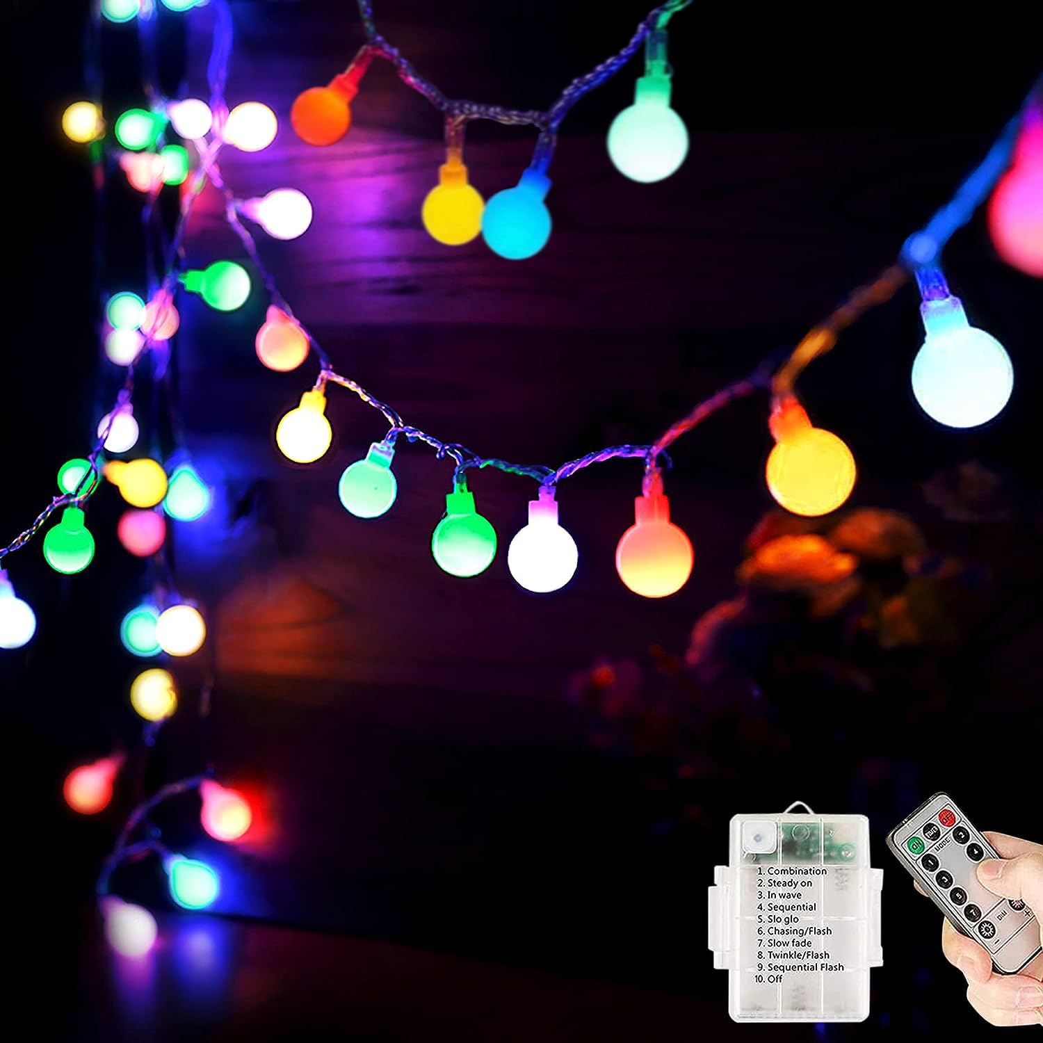 Lichterkette Batterie Außen/Innen, 40LED 8 Modi 5M Lichterkette mit Fernbedienung, IP65 Wasserdichte Weihnachtsbeleuchtung, Geeignet zum Dekorieren von Halloween, Balkon, Garten, Party (Farbe)
