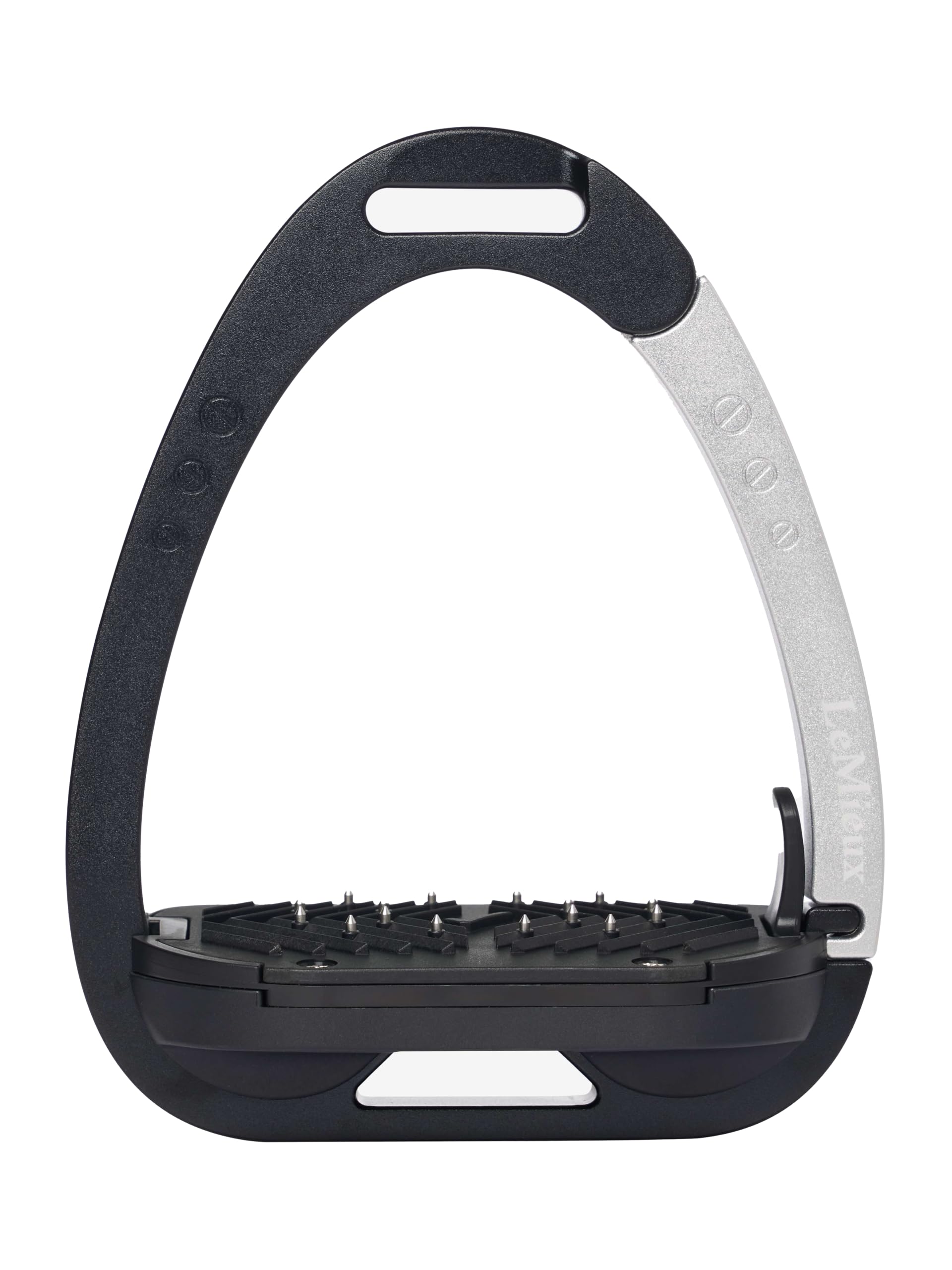 LeMieux Vector Balance Stirrup - New Generation - Spring Loaded Hinged Arm - 5° Tilted Ergonomic Footplate - Black/Aluminium