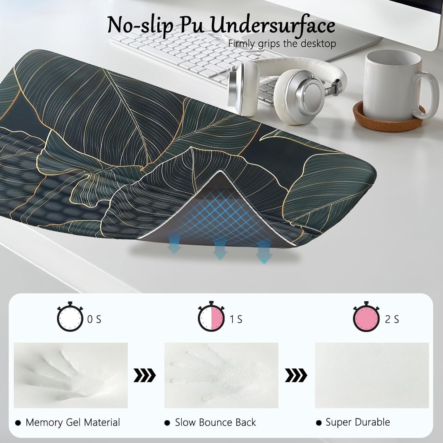 Keyboard Stand with Wrist Rest Green Leaves Keyboard Pad with Wrist Support Keyboard Wrist Rest for Computer Keyboard Stand for Desktop Ergonomic Keyboard Tilt Riser for Desk Office Home Gaming Room