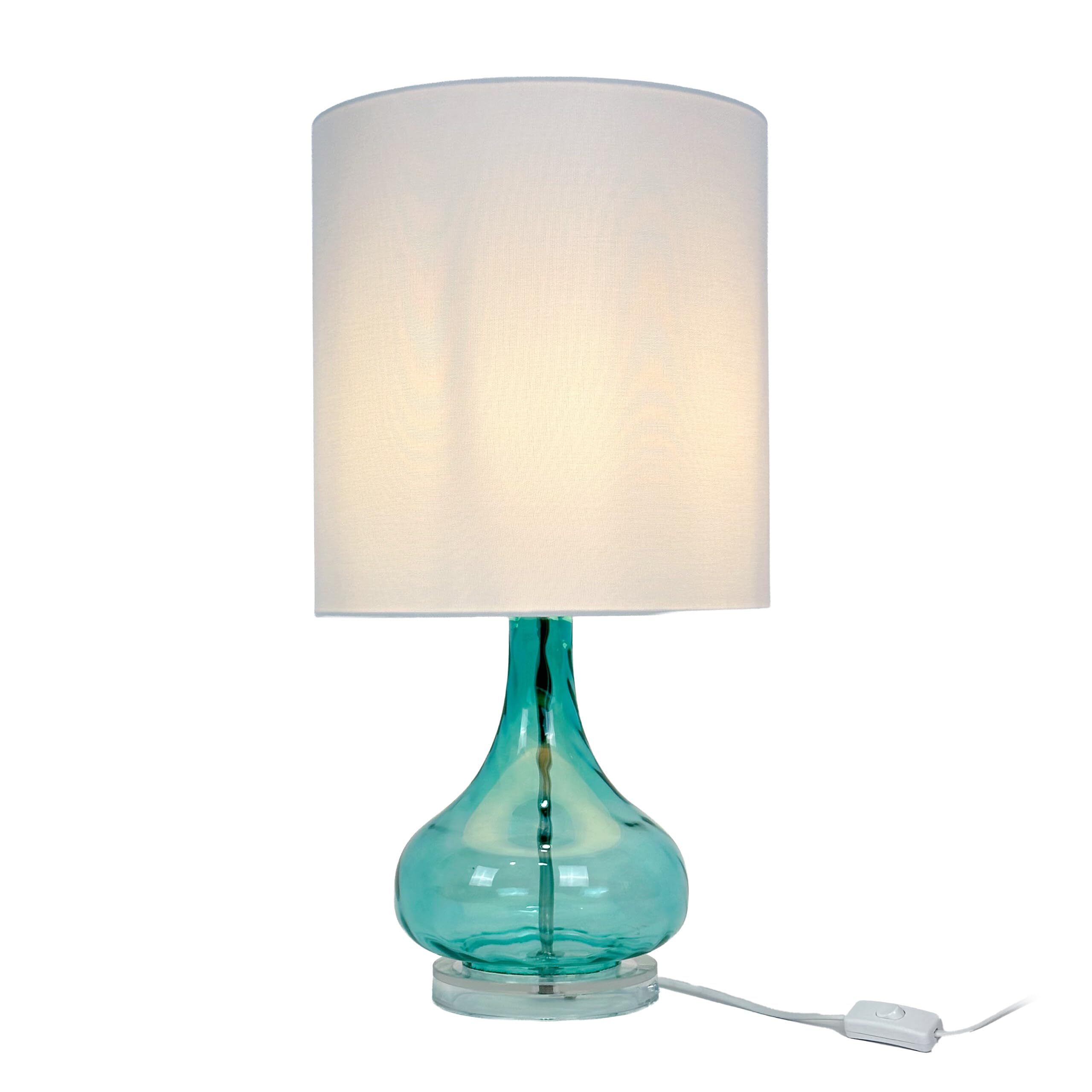 Relaxdays Tischlampe, Glasfuß & Stoffschirm, E27, H x D: 62 x 30,5 cm, Tischleuchte mit Kabel, Wohnzimmer, weiß/blau