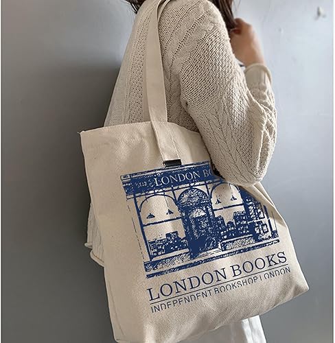 Miniatura 5 de KIEKIECOO Bolsa de lona estética para mujer, bolsas gráficas vintage con asas para la universidad, bolsa de compras reutilizable