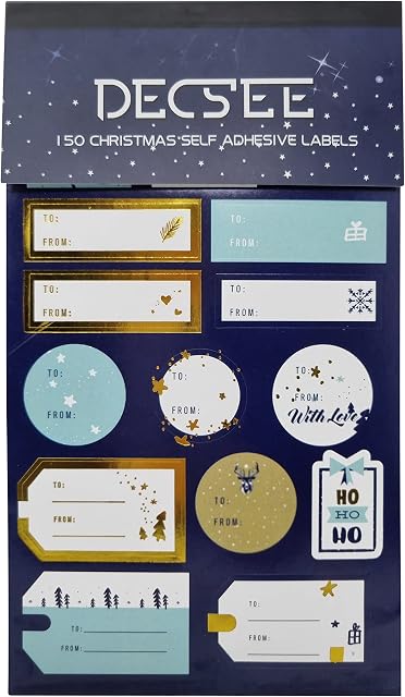 150 Navy Blue Gold Labels Christmas Sticker Gift Tags Name Xmas Present Easy Peel Stick-on Presents