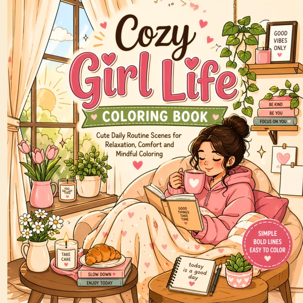 Cozy Girl Life Coloring Book: Cute Daily Routine Scenes for Relaxation, Comfort and Mindful Coloring