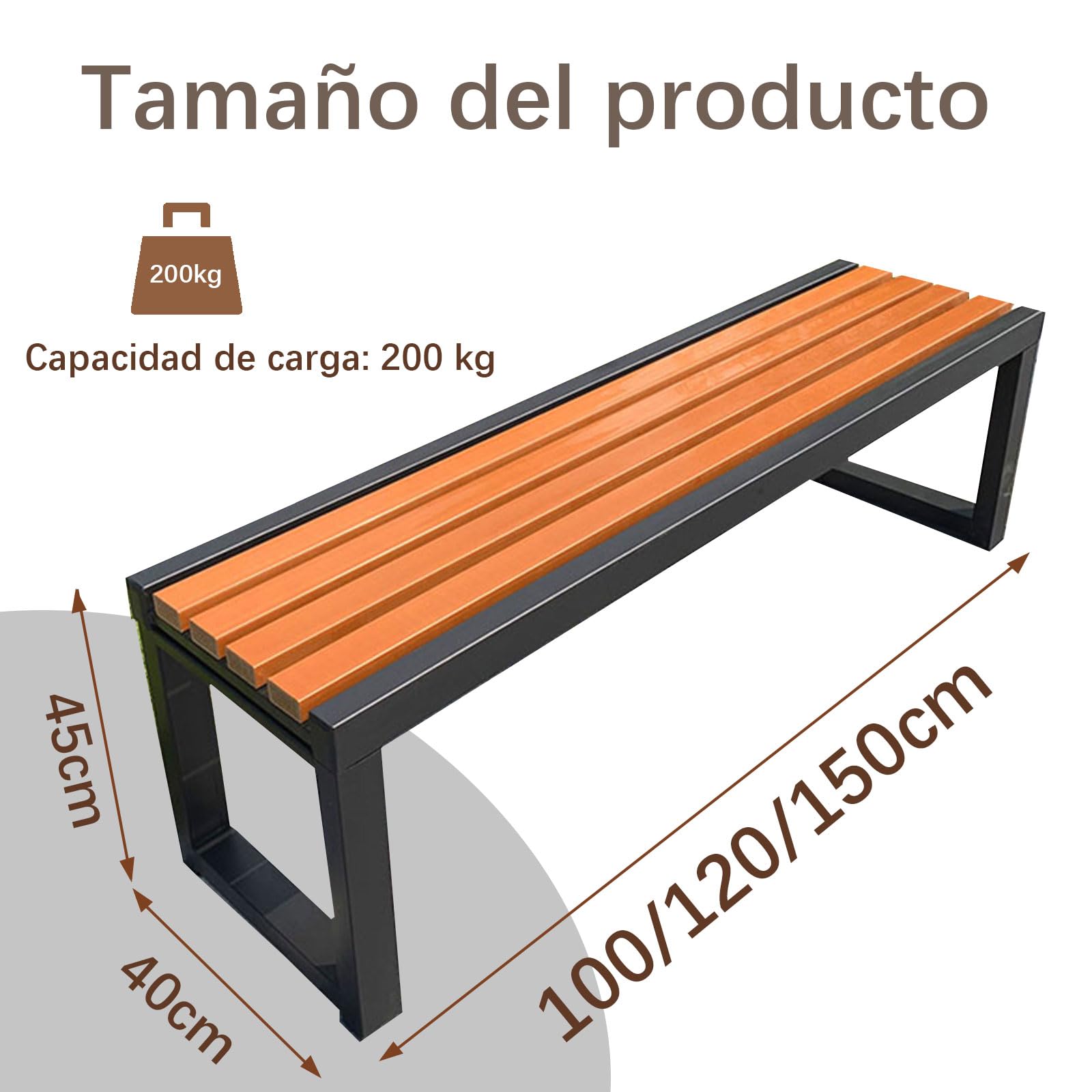 Banco Madera Exterior, Banco terraza, sin Respaldo, Resistente a la Intemperie, Apto para Jardín, Porche, Parque, Balcón, Exterior Marrón Oscuro + Blanco 150×40×45cm
