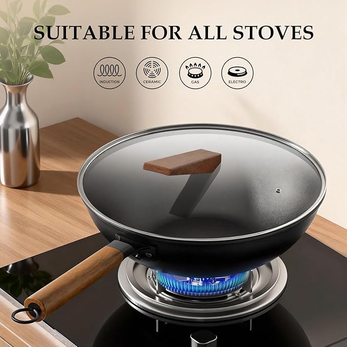 Wok de Acero al Carbono Corlekala 13 pulgadas con tapa de vidrio miniatura 4