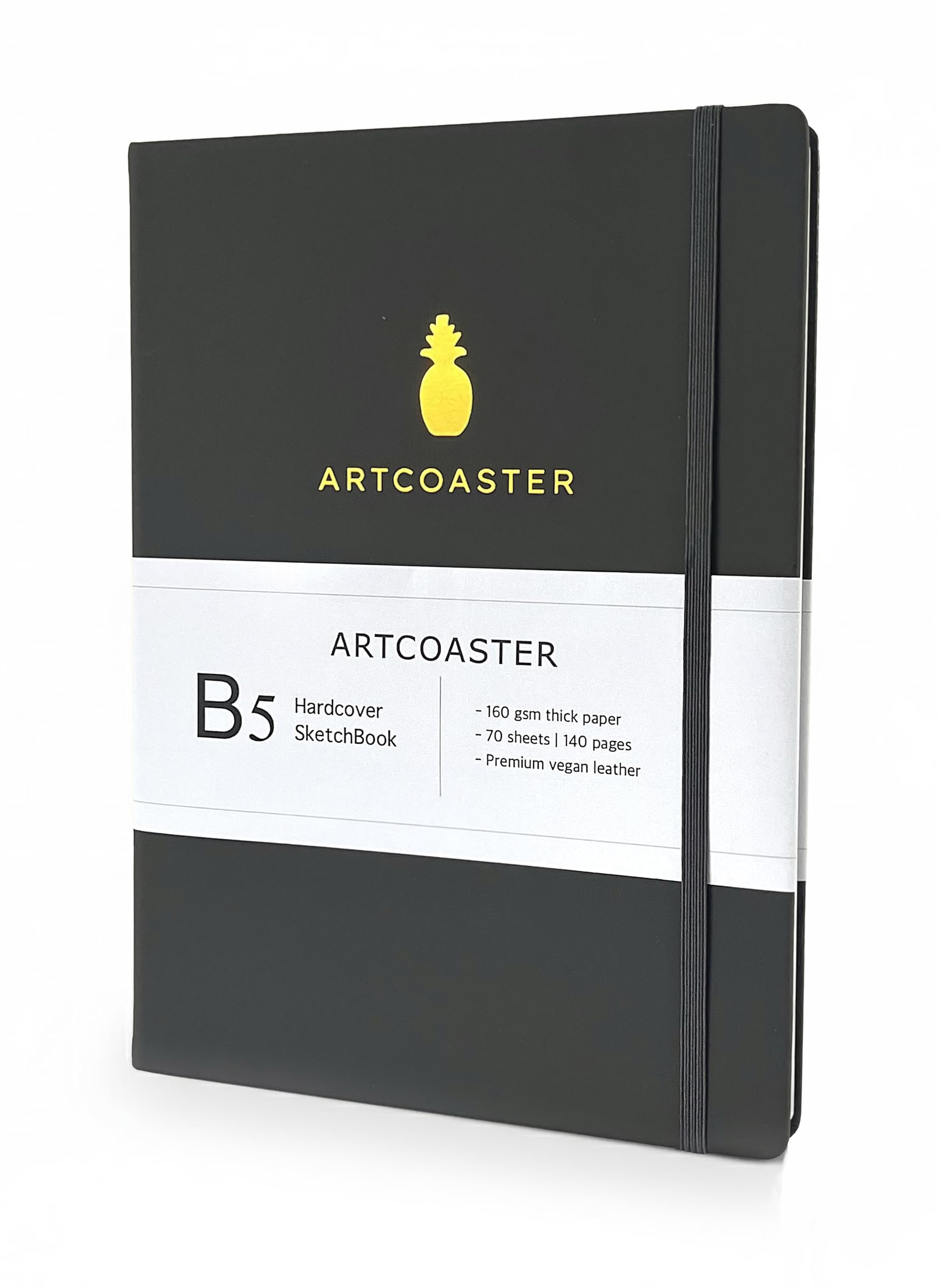 ARTCOASTER B5 Grey Sketchbook, Lay-flat, Hardcover, 140 Pages (70 sheets),160 GSM Thick paper, Acid-Free, Premium Vegan Leather, 26.4 x 19.3 cm, Perforated pages, (White paper)