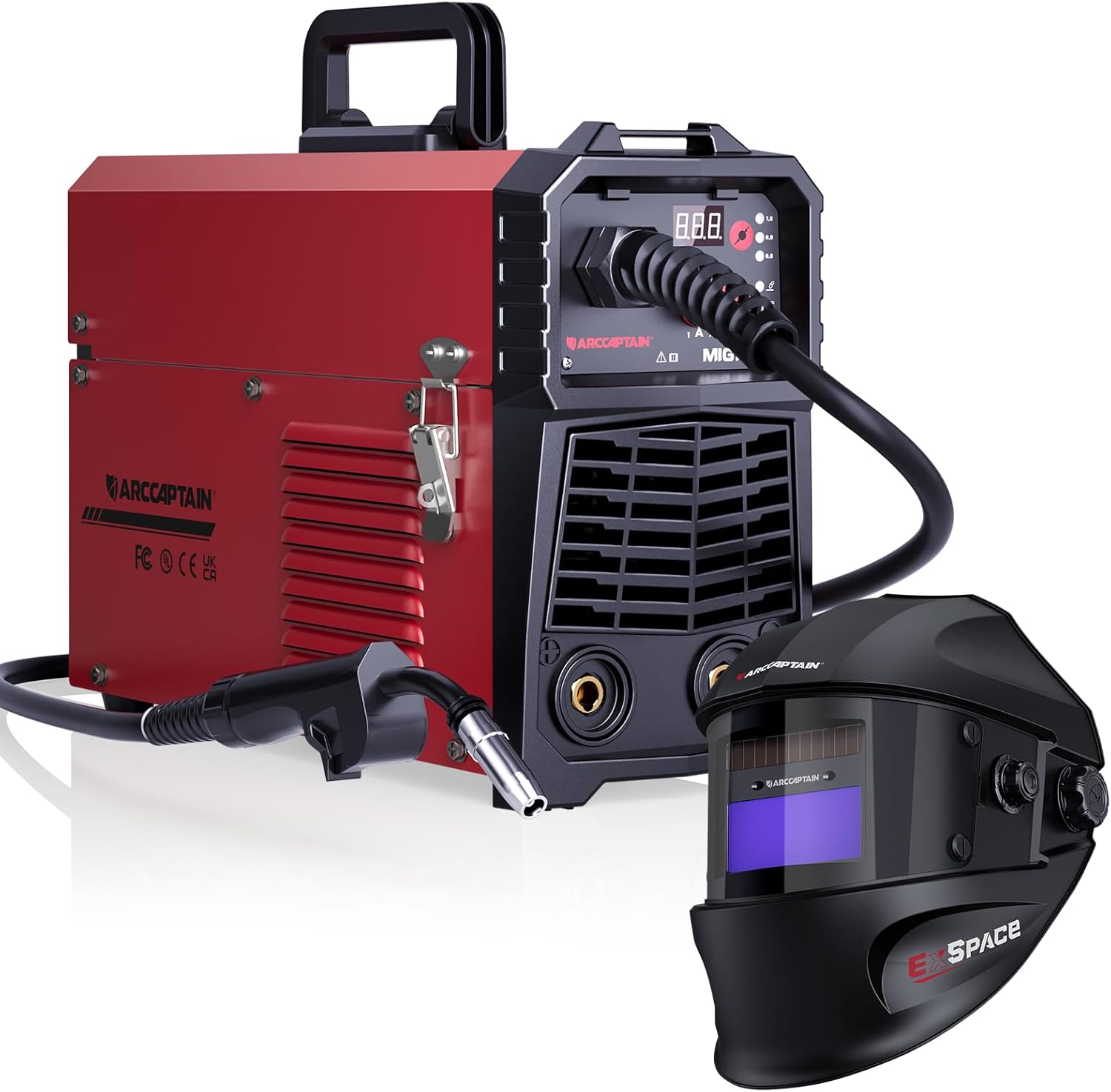 ARCCAPTAIN 130A 110V MIG Welder and Auto Darkening Welding Helmet