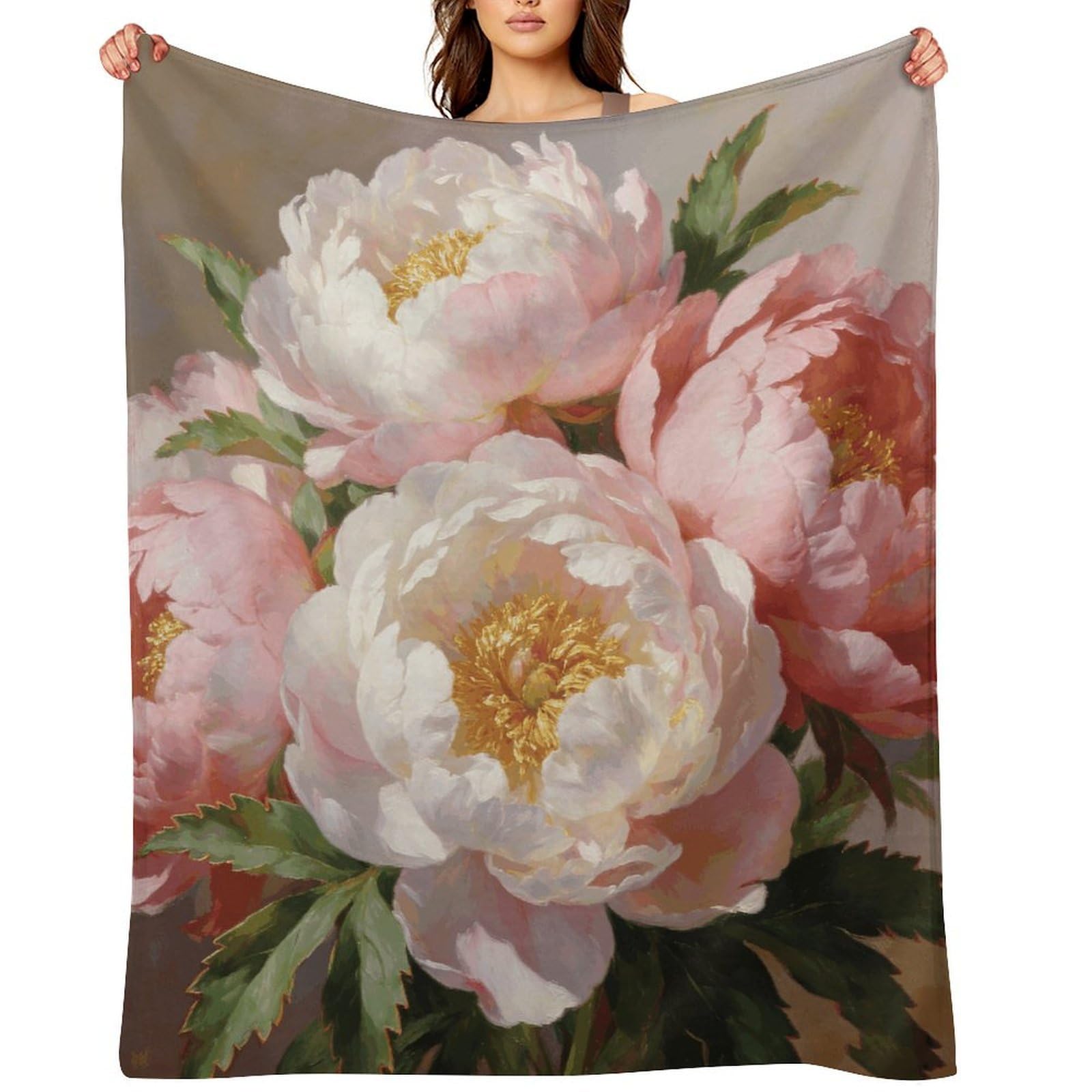 Peony Throw Blanket for Couch and Bed Super Soft Warm Lightweight Throw Blankets Cozy Fuzzy Flannel Blanket Personalized Decorative Blankets for Sofa Decor 50"x60"