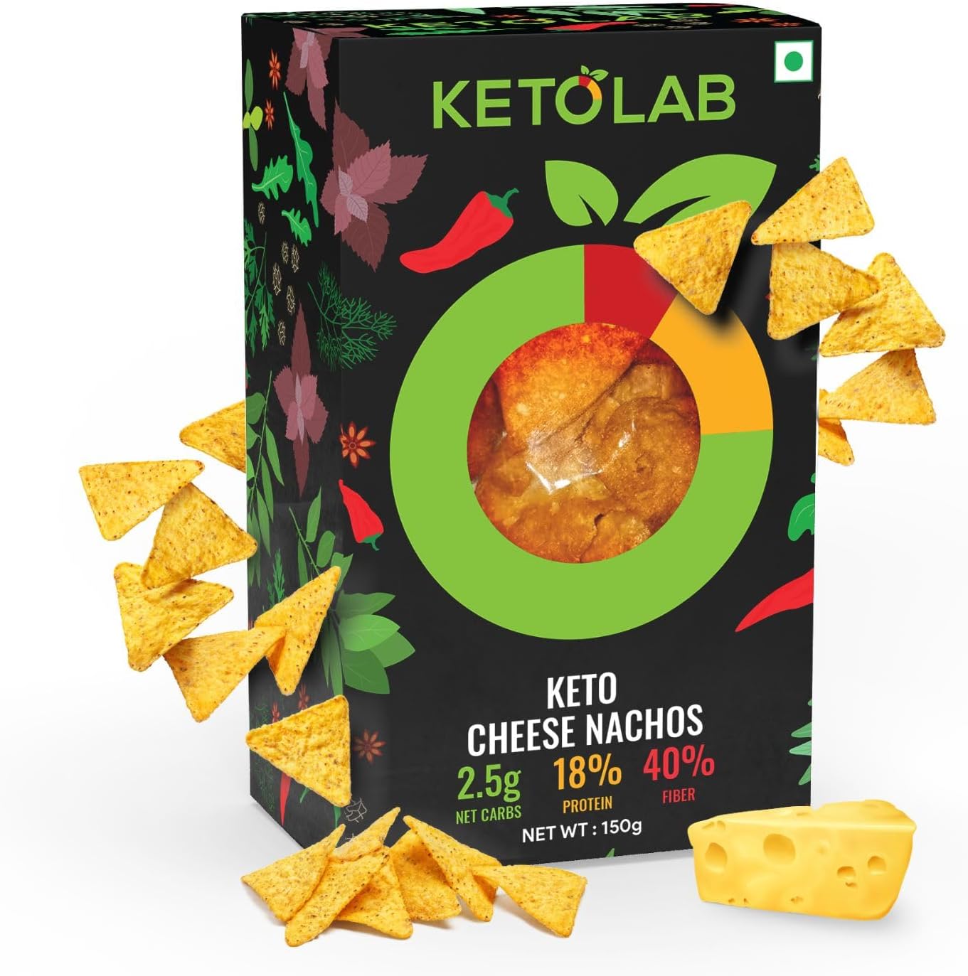 Keto Cheese Nacho Chips, 150 g (Pack of 2) 2.5g Net Carb & 18% High Protein/Serving, Identical to Regular Nacho Chips, Low Carb, High Fibre, Low GI, Keto Diet, Weight Loss, Diabetic Friendly