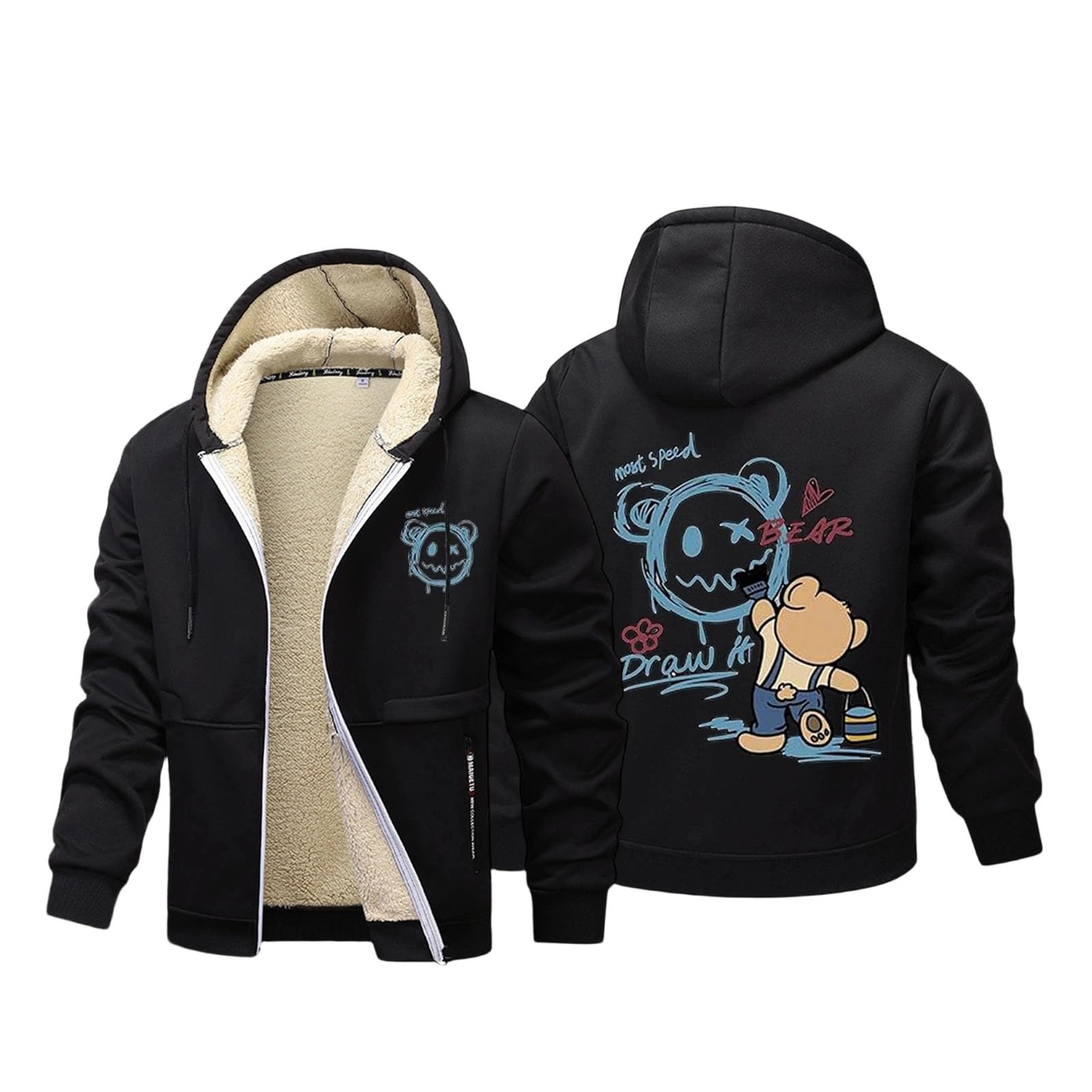 Generisch Arbeitsjacke Herren Fleece-Kapuzenpullover mit Buchstabendruck für bequeme stylische Freizeitkleidung
